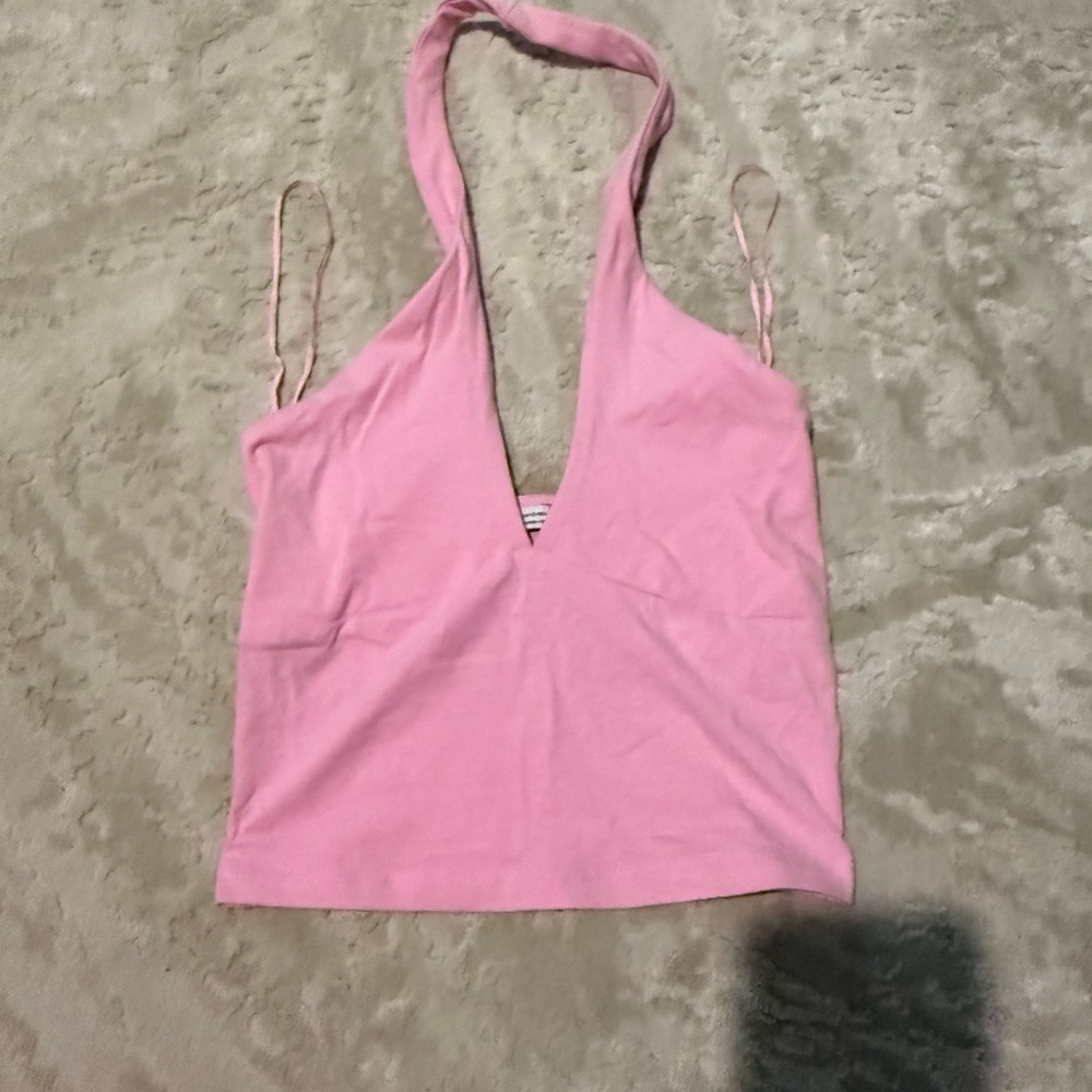Bershka Pink Backless Crop Tank Top